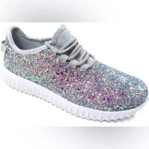 Epicstep Women Ultra Light Weight Sequin Glitter Sneakers Silver Size 6